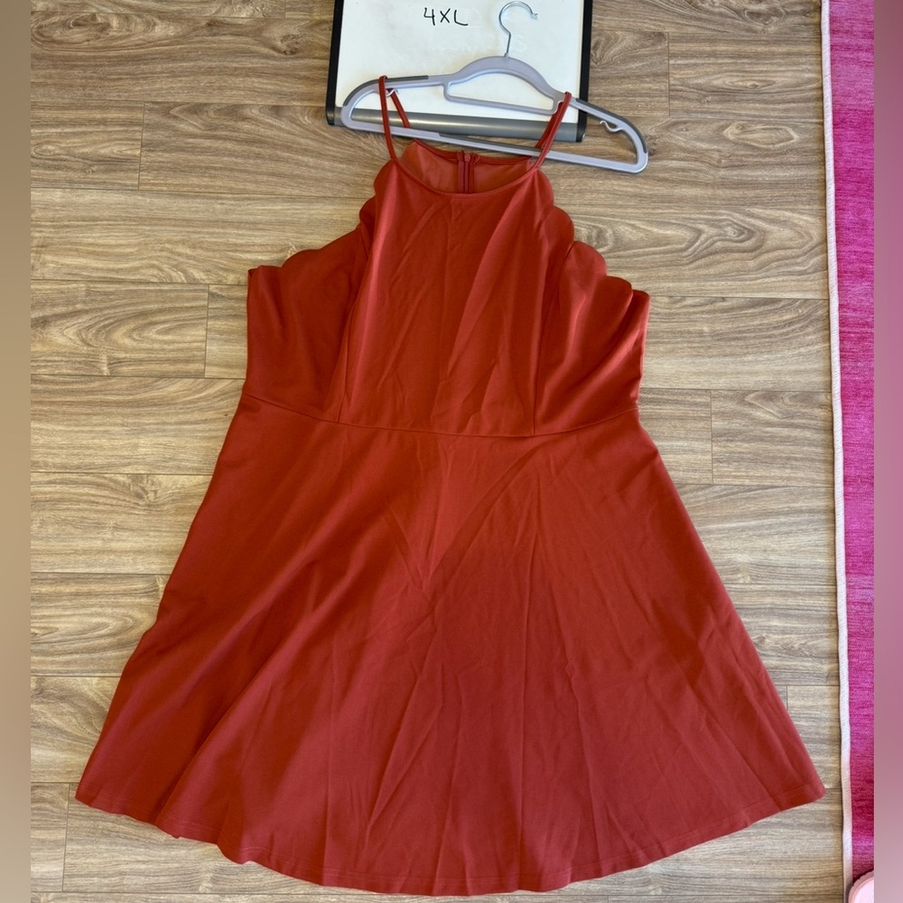 Shein Burnt Oranfge Scalloped Sleeveless Dress 4X